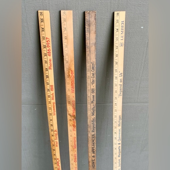 (Lot of 4) Vtg Upper Peninsula Michigan Antique Advertising Wooden Yardsticks - Picture 6 of 11